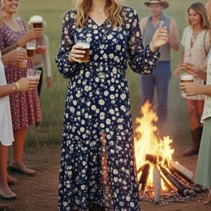 Free People Yellowstone Prairie Western Floral Print Midi Dress Slip Chiffon M image 5