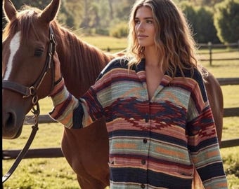 Ralph Lauren Aztec Navajo tribal shawl people Sweater cardigan intarsia free medium