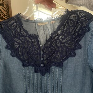 Anthropologie Holding Horses People Denim Lace Embroider Top Free Western 6 S image 7