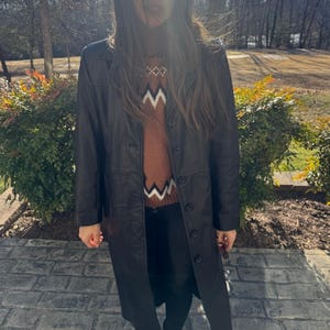 Gabardina de piel de cordero con botones de mantequilla de Free People, abrigo negro Penny Lane EUC imagen 6