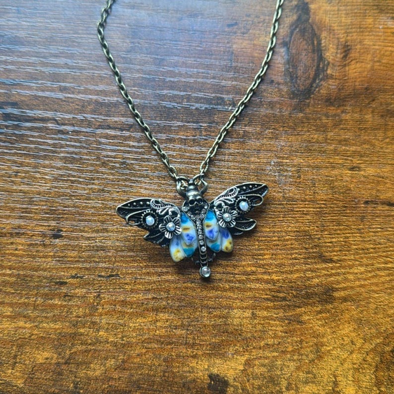 NEW free people Y2K bohemian chain moth chain necklace brass jewelry gems image 4