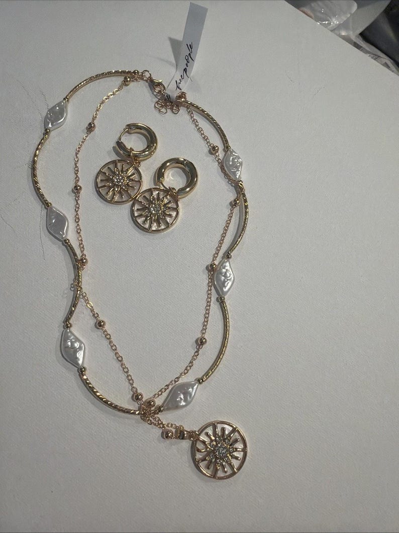 NEW free people El Sol Set Earring Minimalist chain choker necklace jewelry Gold image 4