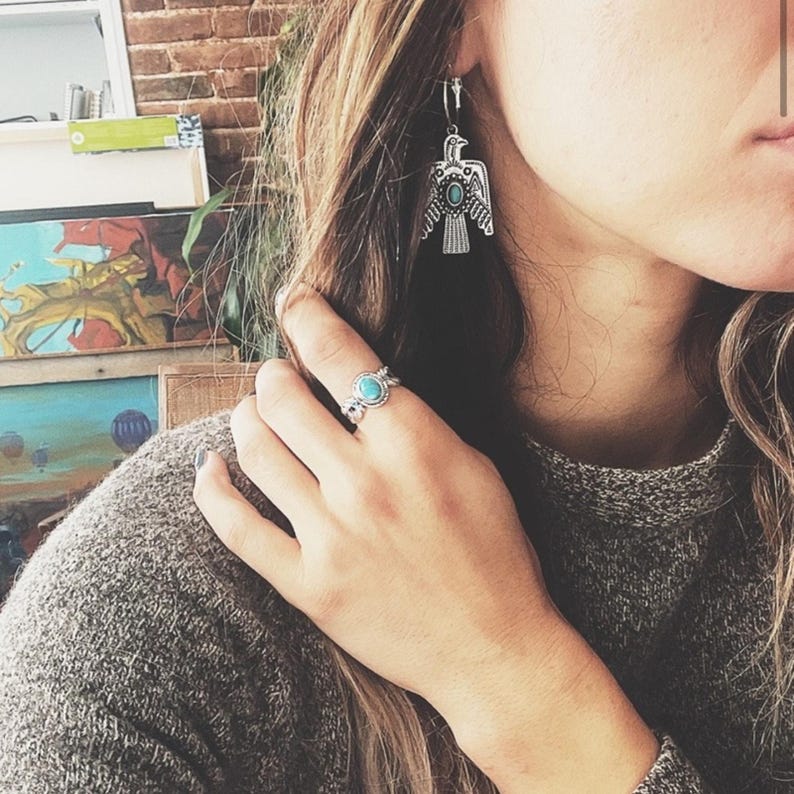 Free people Western Yellowstone bird Phoenix earrings taxco stone turquoise immagine 2