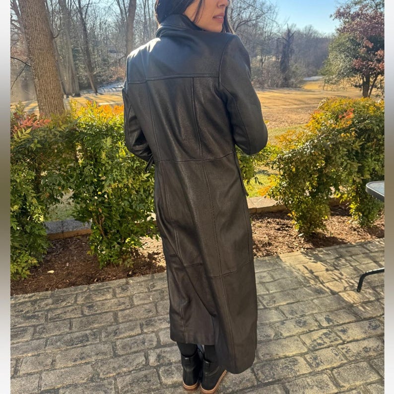 Gabardina de piel de cordero con botones de mantequilla de Free People, abrigo negro Penny Lane EUC imagen 12
