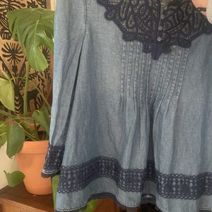 Anthropologie Holding Horses People Denim Lace Embroider Top Free Western 6 S image 3