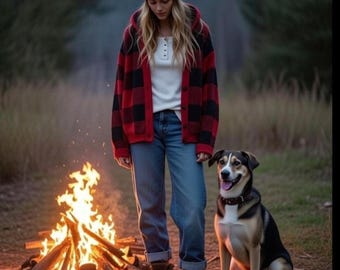 Suéter rojo cazador de Ralph Lauren, cárdigan grueso a cuadros, chaqueta con capucha gratis