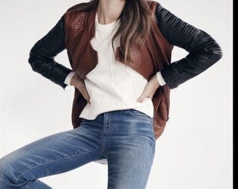 NEW Madewell leather motorcycle jacket wine zip Moto two tone buttery collar Small Retail 475