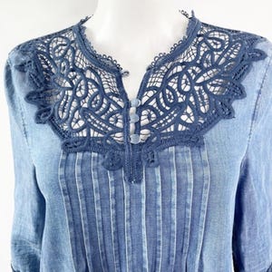 Anthropologie Holding Horses People Denim Lace Embroider Top Free Western 6 S image 11