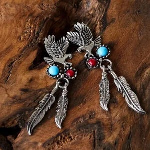 Free People Eagle Stone Western Yellowstone turquoise coral people earring jewelry Tribal afbeelding 5