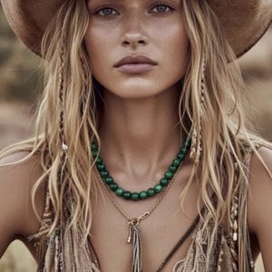 New Free People Stone Choker Necklace Sabrina stone western boho chain Green zdjęcie 1