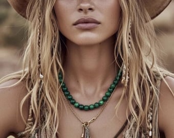 New Free People Stone Choker Necklace Sabrina stone western boho chain Green