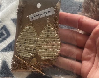 Free People Western gold beaded necklace earring set jewelry set stone
