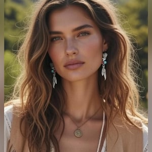 Free People Eagle Stone Western Yellowstone turquoise coral people earring jewelry Tribal afbeelding 1