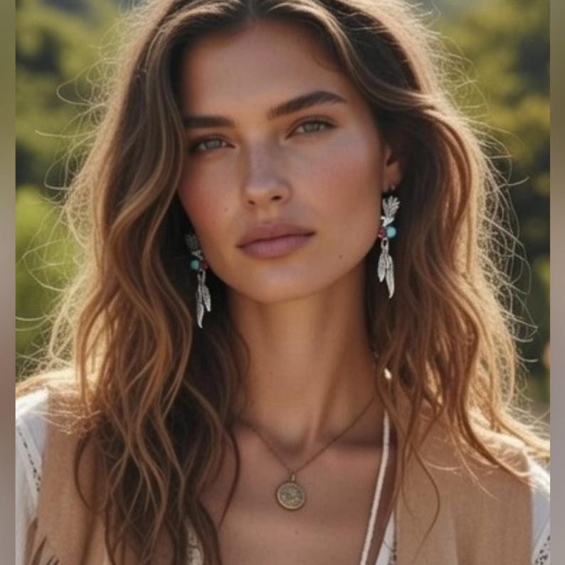 Free People Eagle Stone Western Yellowstone turquoise coral people earring jewelry Tribal afbeelding 1