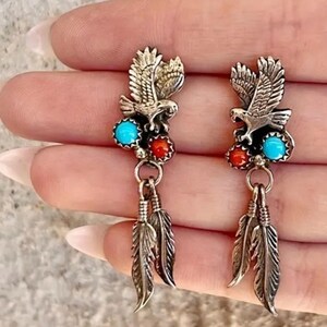 Free People Eagle Stone Western Yellowstone turquoise coral people earring jewelry Tribal afbeelding 2
