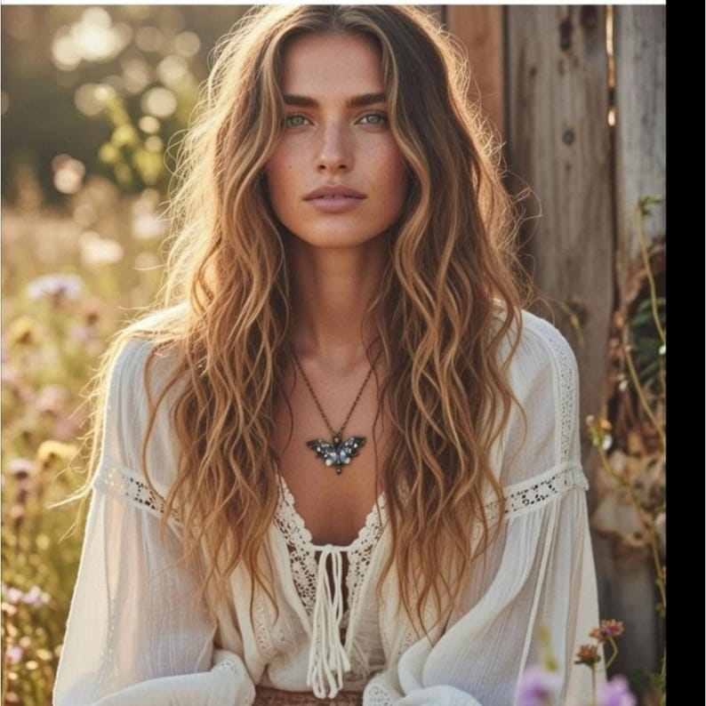 NEW free people Y2K bohemian chain moth chain necklace brass jewelry gems image 6