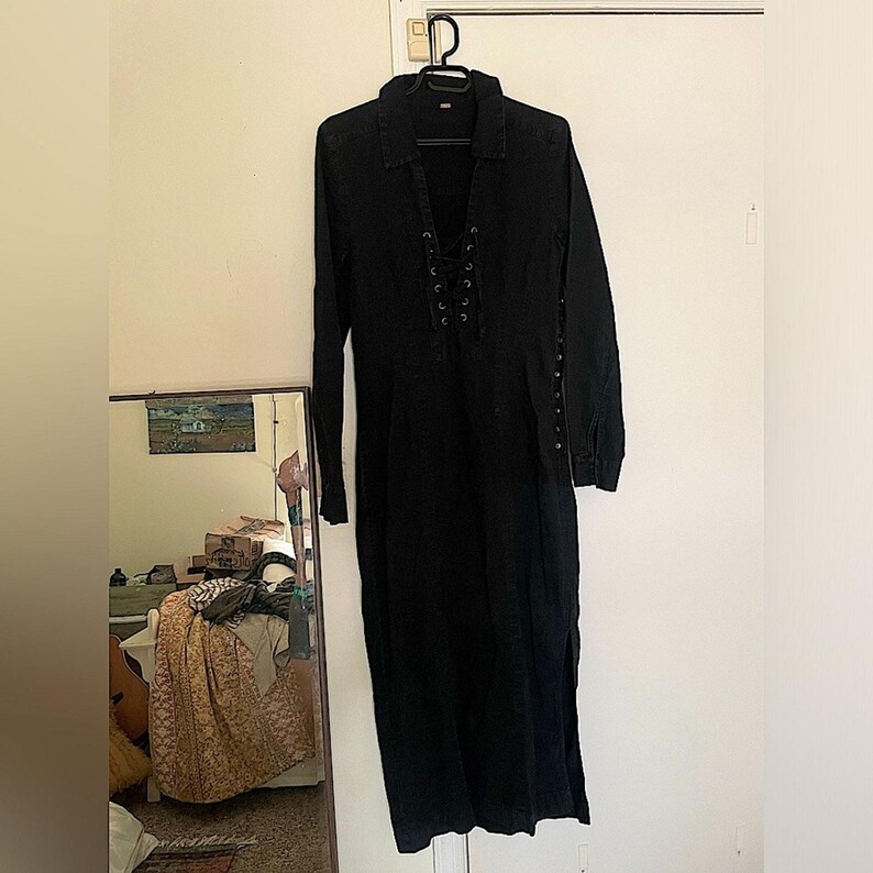 Vestido ranchero Free People, corsé, estilo suroeste, denim, estilo western, manga larga imagen 8