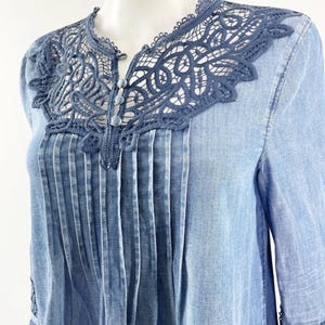 Anthropologie Holding Horses People Denim Lace Embroider Top Free Western 6 S image 14