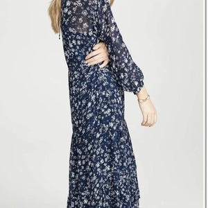 Free People Yellowstone Prairie Western Floral Print Midi Dress Slip Chiffon M image 3