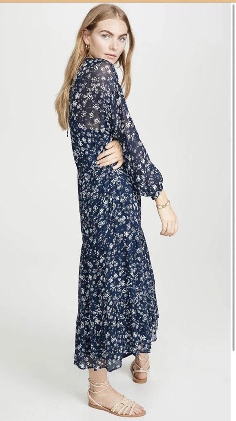 Free People Yellowstone Prairie Western Floral Print Midi Dress Slip Chiffon M image 3