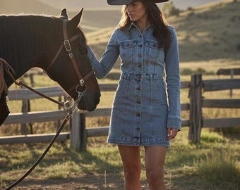 Madewell Yellowstone Western Jean Denim Long Sleeve Dress Boho XS 0 Mini