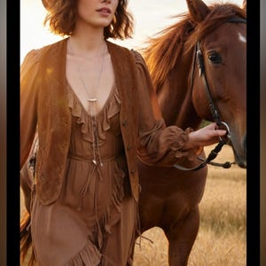 Free People Yellowstone Bolo western necklace drop gold silver chain jewelry image 6