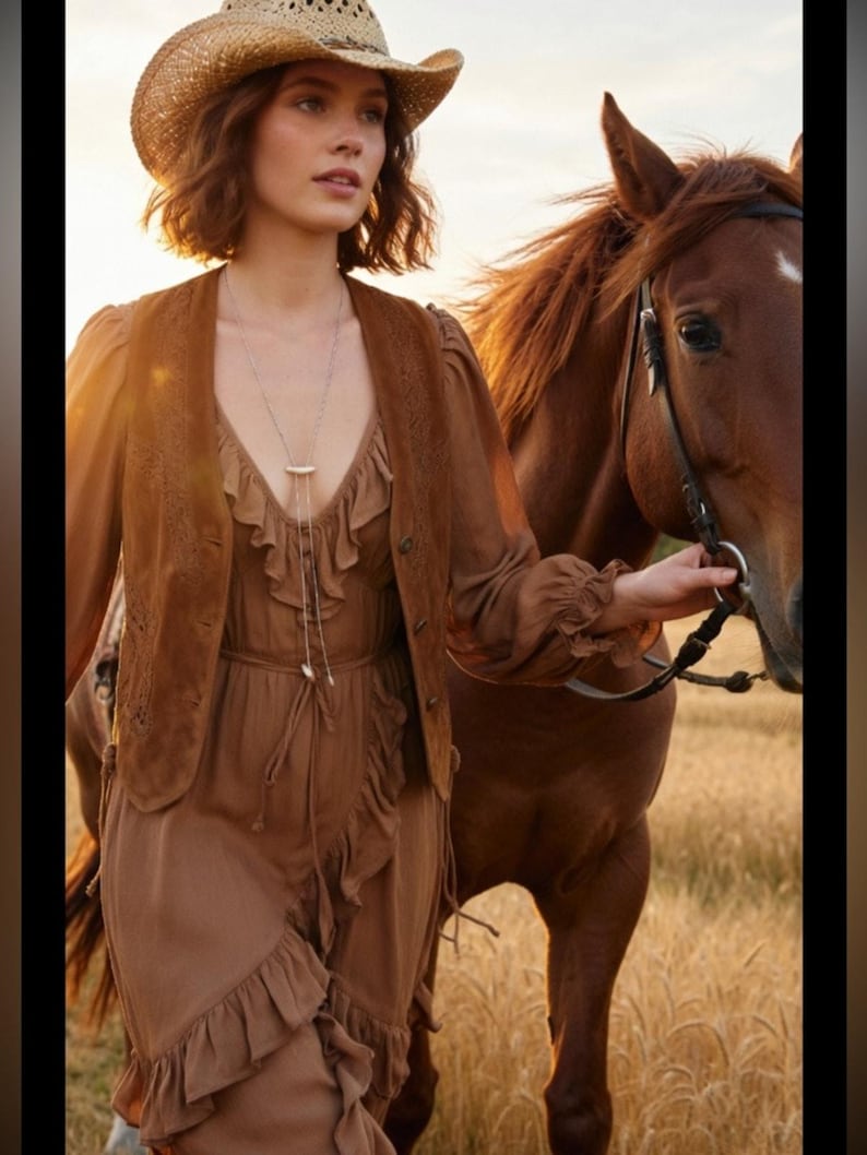 Free People Yellowstone Bolo western necklace drop gold silver chain jewelry image 6