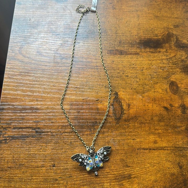 NEW free people Y2K bohemian chain moth chain necklace brass jewelry gems image 3