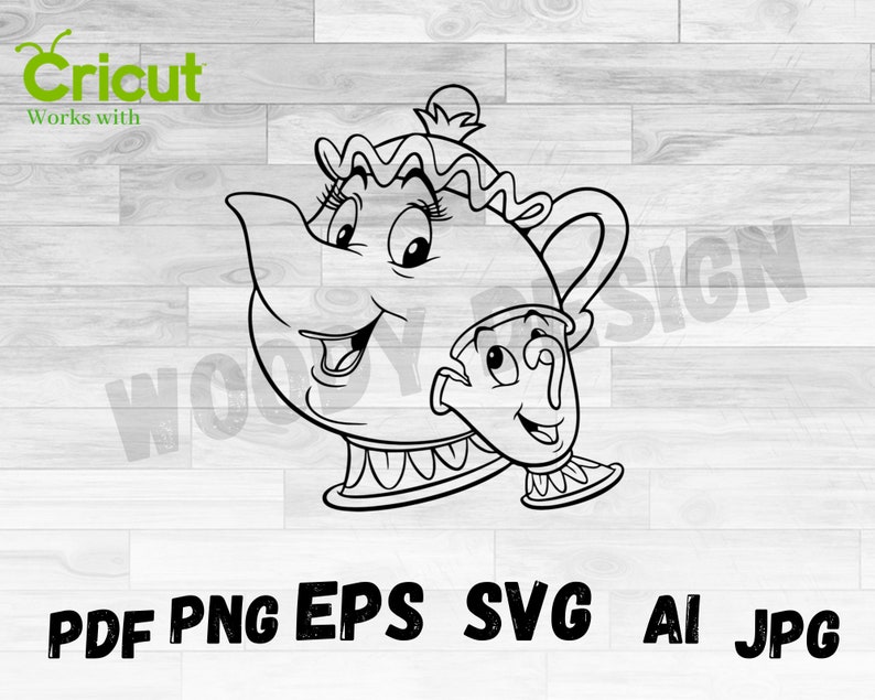 Mrs Potts and Chip Outline Svg Potts outline svg chip | Etsy