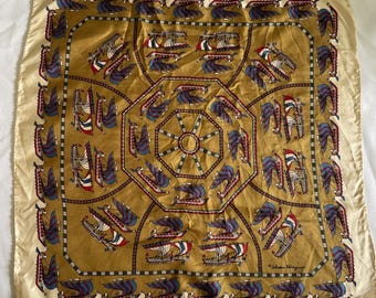 Pañuelo de seda Salvatore Ferragamo Italy Boat Ships de 16 pulgadas