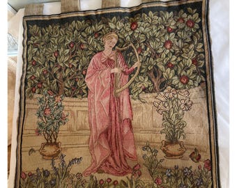 The Minstrel met harp William Morris bloemen wandtapijt 18 x 18 inch