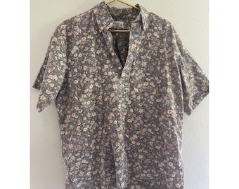 Vtg Reyn Spooner Floral Hawaiian Reverse Print Pocket Pullover Shirt Aloha  L