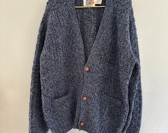Cardigã de lã vintage Iron Wood Trading Co, modelo Grandpa Button Down, azul, tamanho XL