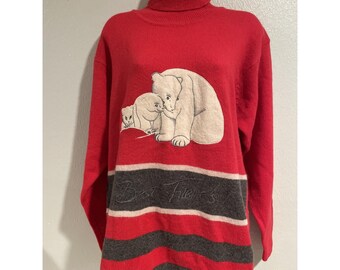 VTG 1990s coltrui ijsbeer Valentijnsdag rode streep wol medium