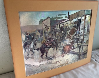Vintage kleur metallic etsprint Charles Russell -In zonder te kloppen 16×12"