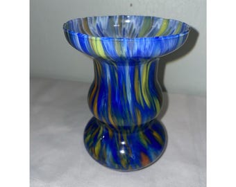 Vintage Murano-gewervelde spetters blauwe confetti art-decoglazen vaas 6" hoog, Italië