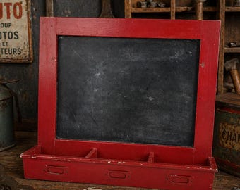 Antique painted wooden workshop table / vintage industrial decor / wall storage for decorating a child's room or artist's studio