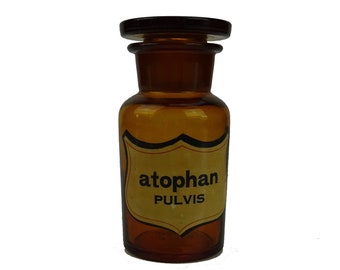 Glass pharmacy bottle / Apothecary medical bottle / Atophan Pulvis / medicine collection / cabinet of curiosities decoration