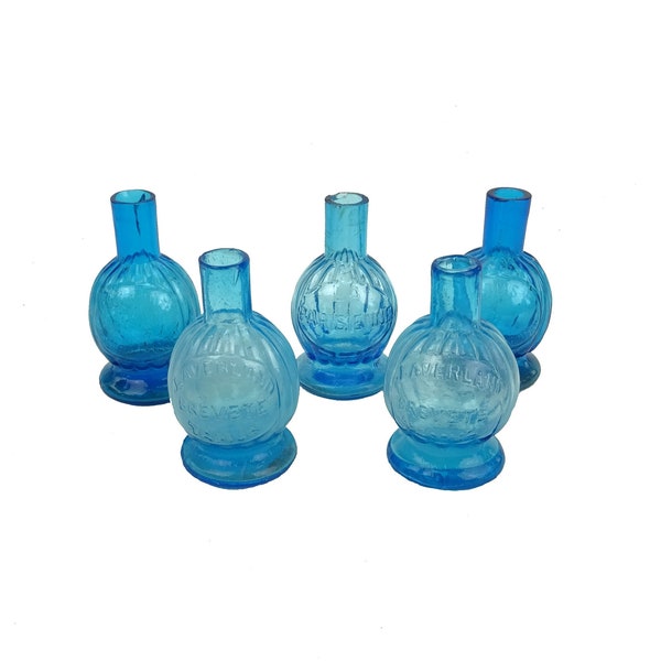 5 Anciennes lampes à huile P Masy en verre bleu soufflé à la bouche / Déco vintage bleu cobalt / décoration cuisine et bar / veilleuse