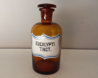 Glass Pharmacy Bottle / Apothecary Medical Bottle / Eucalypti tinct / medicine collection / vintage bathroom decoration