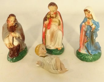 Old religious figures of nativity scene Christmas / santons Collection religion Christianity Jesus Mary Joseph Three wise men / Spirituality