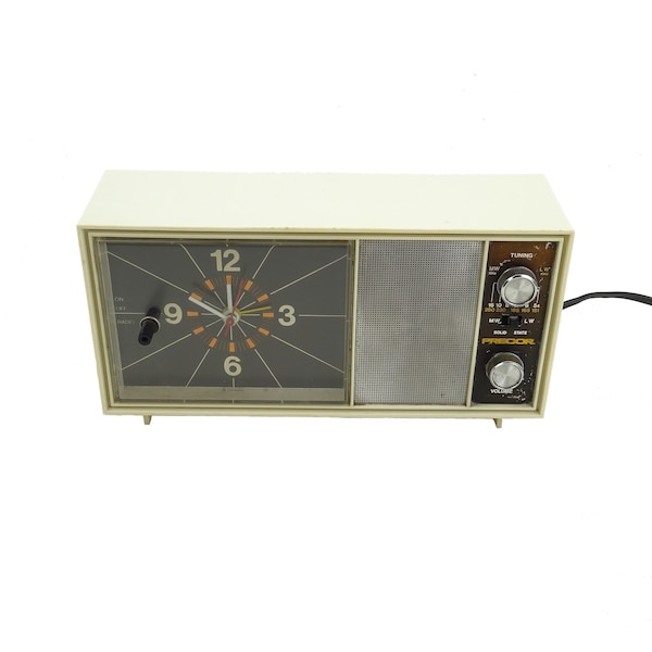 Precor vintage electric alarm clock radio / vintage seventie's 70's time / 70s bedroom decoration / modern loft and office decor