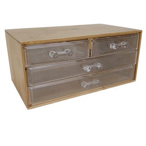 DMC style haberdashery box in bamboo with 4 drawers / Fashion sewing / Antique wooden box for button threads / Vintage worker