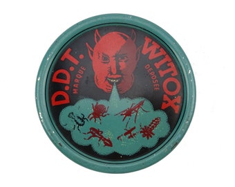 Rare box with devil DDT WITOX / Devil Satan / Hell / Collection tin box / vintage tin box / demon / bad angel