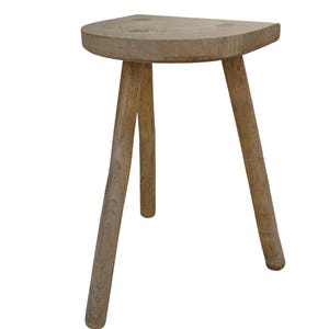 Vintage solid wood half-moon tripod stool / plant stand / brutalist solid wood stool / occasional furniture