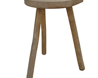 Banqueta vintage em madeira maciça com formato de meia-lua / suporte para plantas / banqueta brutalista em madeira maciça / móvel ocasional