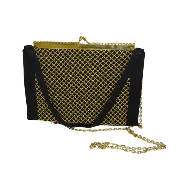 Vintage handbag / Fabric and mesh / France Retro / 50s / French vintage briefcase / woman's messenger bag