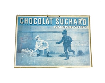 Publicité du chocolat Suchard / PLV ou réclame ancienne / décoration de magasin et de cuisine / Affiche publicitaire vintage