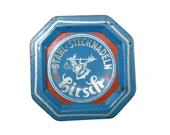 Tin box of Stahl needles / haberdashery and sewing collection / Vintage tin box / deer decor / boxoferrophile / metal box