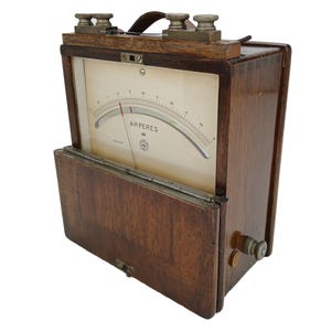 ATEA ammeter in wooden box / Vintage electrical measuring device / Chauvinist style technical and scientific electricity instrument